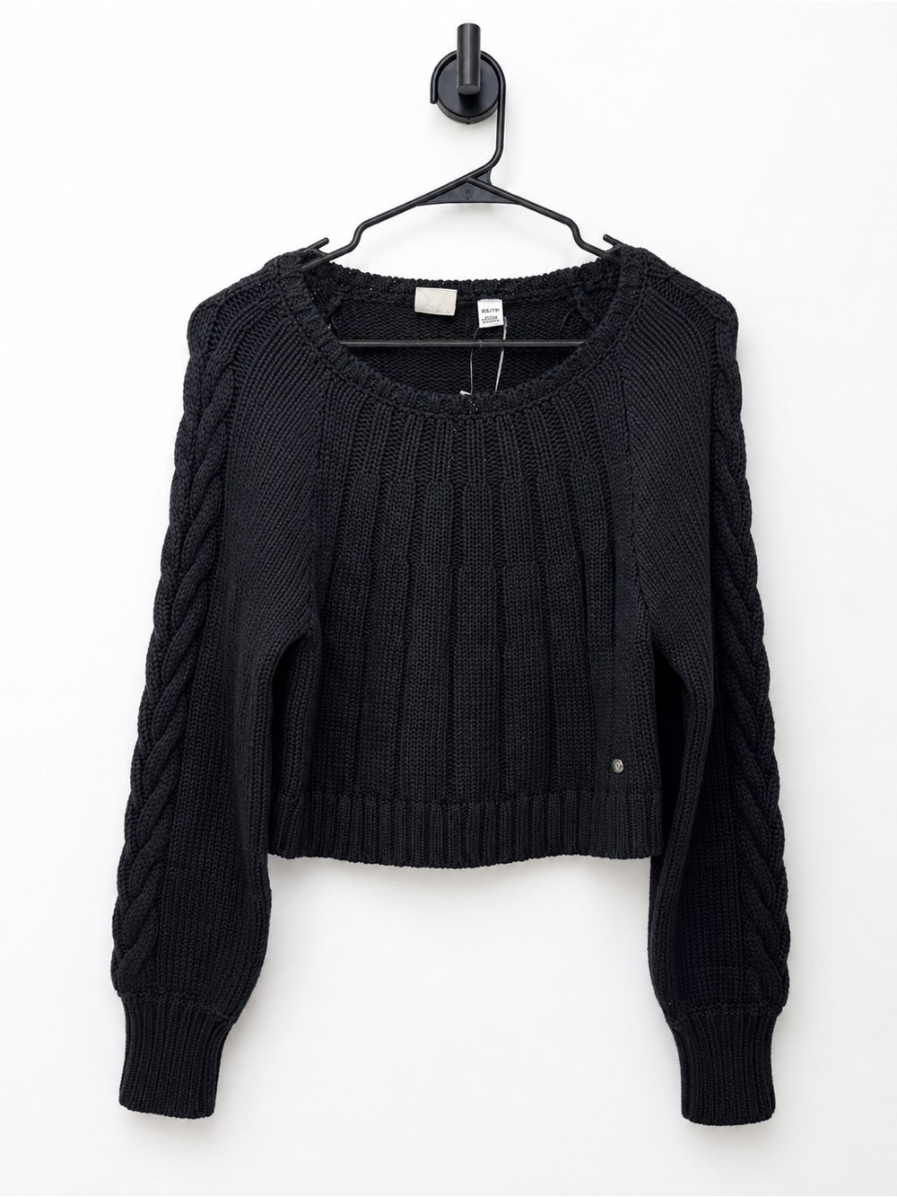 Roxy Black Cable-Knit Crew Sweater